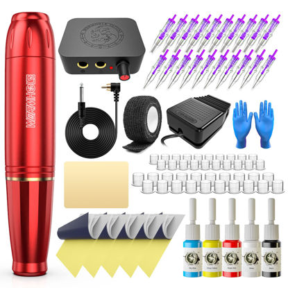 Picture of Wormhole Tattoo Kit Tattoo Gun Kit Cartridge Tattoo Machine Kit Tattoo Pen Kit for Beginners Rotary Tattoo Machine Kit Professional Complete Tattoo Kit Tattoo Supplies WTK070-B True red