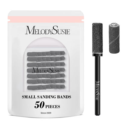 Picture of MelodySusie 50 Pcs Nail Drill Bits Small Sanding Bands with 3.1mm Mandrel Bit, 240 Extreme Fine Grit Nail File for Acrylic Nails Gel Manicures and Pedicure, Black