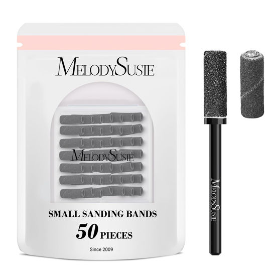 Picture of MelodySusie 50 Pcs Nail Drill Bits Small Sanding Bands with 3.1mm Mandrel Bit, 240 Extreme Fine Grit Nail File for Acrylic Nails Gel Manicures and Pedicure, Black