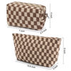 Picture of SOIDRAM 2 Pieces Makeup Bag Large Checkered Cosmetic Bag Capacity Canvas Mix Travel Toiletry Bag Organizer Cute Makeup Brushes Aesthetic Accessories Storage Bag for Women, Checkered Mix Brown
