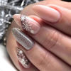 Picture of Christmas Press on Nails Medium Almond Winter Fake Nails Nude Full Cover White Snow False Nails with Designs Sliver Glitter Glossy Glue on Nails Acrylic Manicure Artificial Nails for Women Girls 24Pcs