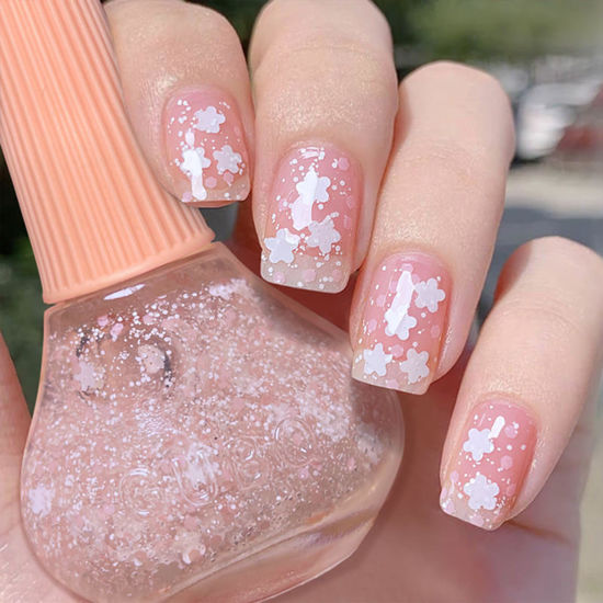 Picture of COSMOO Flower Glitter Nail Polish, 12ml Cute Flower Sequins Quick Dry Nail Lacquer for Nail Art Varnish, 0.41 fl oz