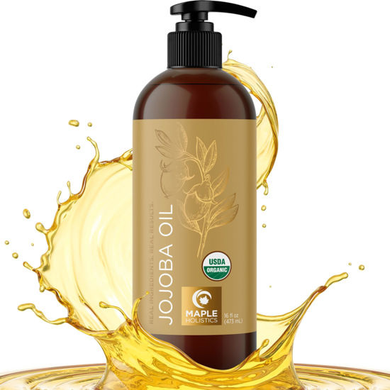 Picture of Organic Jojoba Oil Cold Pressed Unrefined - 100% Pure Organic Certified Oil for Skin Hair & Nails - Organic Skin Care & Natural Beauty DIY Carrier Oil - Dermatologist Tested & Non GMO (16 Fl Oz)