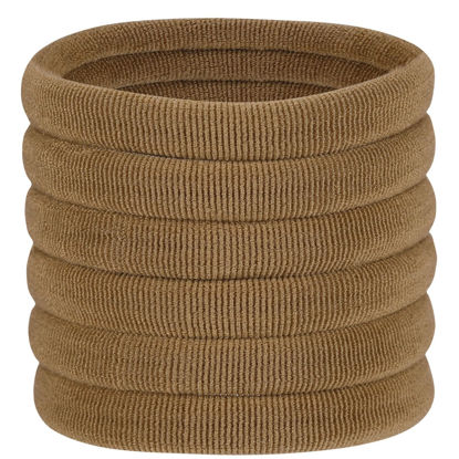 Picture of 60 Pcs 2 Inch Light Brown No Damage Hair Ties for Women Thick Hair, Large Soft Seamless Nylon Fabric Elastic Hair Ties Ponytail Hair Holders Hair Elastics Hair Band for Women