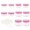 Picture of ZEJIA 10pcs Small Travel Containers, Pink Sample Containers with Screw Lids, 5 Size 3/5/10/15/20 Gram Sample Jars with 12pcs Labels and 2pcs Mini Disposable Spatula, Makeup Sample Containers BPA Free