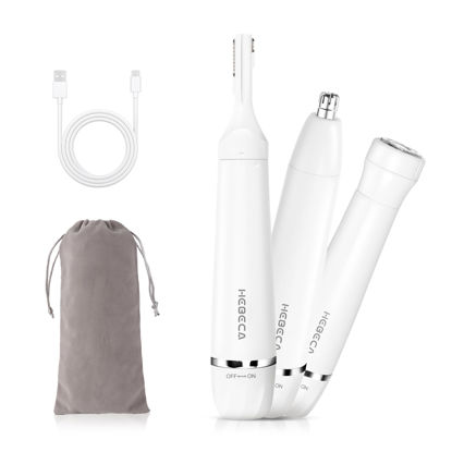 Picture of HEBECA Nose Hair Trimmer for Women and Men, 3-in-1 Electric Facial Hair Removal Rechargeable Portble Waterproof Face Shaver Razor for Nose Ear Eyebrow Peach-Fuzz Lips Chin FT3001