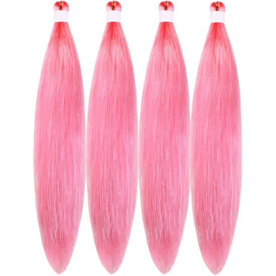 Picture of Pink Braiding Hair Pre stretched Glitter Tinsel Hair Kanekalon Prestretched Braiding Hair Sparkle Tinsel Ez Braid Braiding Hair