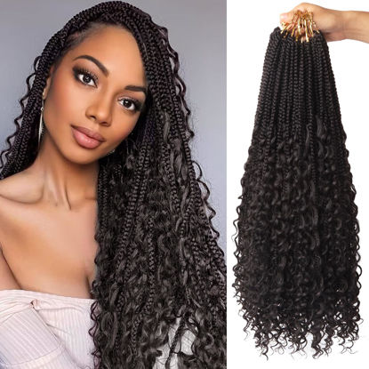 Picture of Goddess Box Braids Crochet Hair With Curly Ends 24 Inch Bohomian Box Braids Crochet Braids 8 Packs Crochet Braids Synthetic Braiding Hair Extension for Black Women (24 Inch (Pack of 8), #4)………