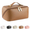 Picture of ALEXTINA Large Capacity Travel Cosmetic Bag - PU Leather Makeup Organizer Bag Portable Woven Makeup Bags for Women Waterproof Travel Toiletry Bag with Divider Pouch, Brown