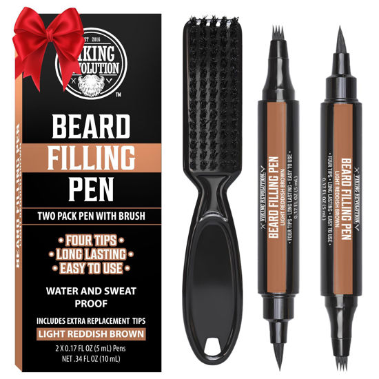 Picture of Viking Revolution Beard Pen (2 Pack) - Light Reddish Brown Beard Pencil Filler for Men - Beard Filler for Men Waterproof Beard Filling Pen Kit - Long Lasting Beard Filler Pen with Brush