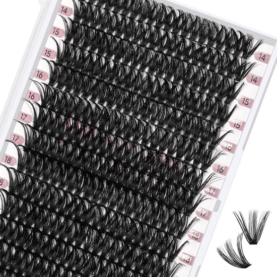 Picture of 280 Pcs Individual Lashes 50D Mixed Lash Clusters 14 Rows Cluster Lashes that Look Like Eyelash Extensions DIY Lash Extension Self Application At Home (50D-D-14-20mix)