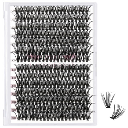 Picture of 280 Pcs Individual Lashes 30D Mixed Lash Clusters 14 Rows Cluster Lashes that Look Like Eyelash Extensions DIY Lash Extension Self Application At Home (30D-D-14-20mix)