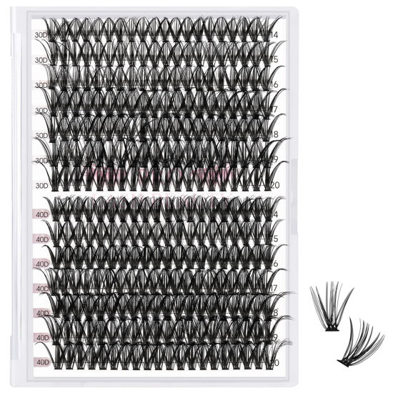 Picture of 280 Pcs Individual Lashes 30D Mixed Lash Clusters 14 Rows Cluster Lashes that Look Like Eyelash Extensions DIY Lash Extension Self Application At Home (30D-D-14-20mix)