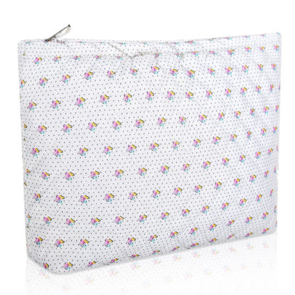 Picture of Wudimeitt Cosmetic bag Makeup bag Preppy Cute Corduroy Toiletry bag for women travel essentials (Pink small flower)