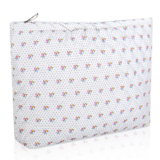 Picture of Wudimeitt Cosmetic bag Makeup bag Preppy Cute Corduroy Toiletry bag for women travel essentials (Pink small flower)