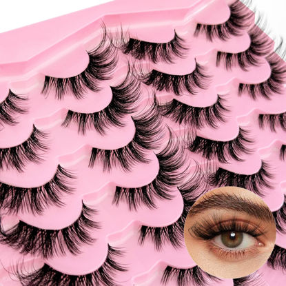 Picture of Yasnai Cat Eye Lashes False Eyelashes Volume Lashes Wispy Fake Lashes Natural Eyelashes Clear Band 14 Pairs Pack 9D