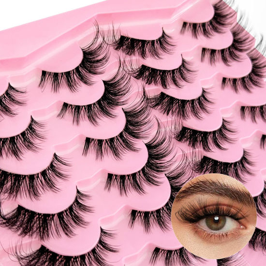 Picture of Yasnai Cat Eye Lashes False Eyelashes Volume Lashes Wispy Fake Lashes Natural Eyelashes Clear Band 14 Pairs Pack 9D