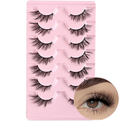 Picture of FARRED Half Lashes Cat Eye Lash Wispy Fake Eyelashes Short 7 Pairs Natural Strip Lash Fluffy Mink Fox Eye Lashes Pack Small Full pestañas (A13 | 5-14MM)