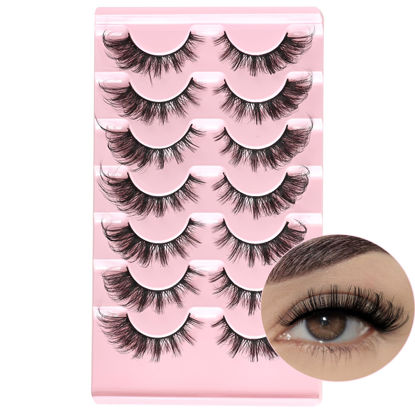 Picture of FARRED Cat Eye Lashes Natural Eyelashes Short Wispy Lash Strips Volume Eyelash Cateye Medium Length False Lashes Natural Looking Hybrid Clusters Full Strip Lashes (A19 | 8-17MM)
