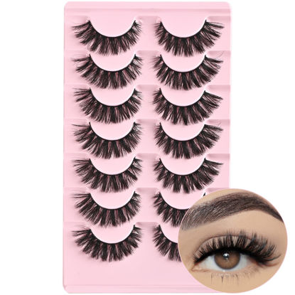 Picture of FARRED Cat Eye Lashes Wispy Fake Eyelashes Short 7 Pairs Natural Strip Lash Fluffy Mink Fox Eye Lashes Pack Small Full pestañas (A14 | 6-13MM)