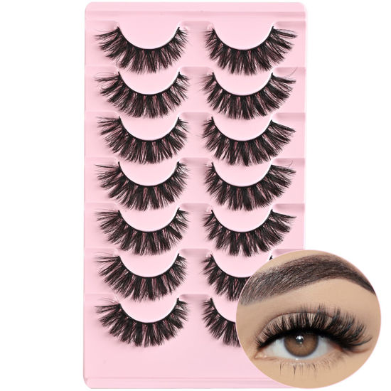 Picture of FARRED Cat Eye Lashes Wispy Fake Eyelashes Short 7 Pairs Natural Strip Lash Fluffy Mink Fox Eye Lashes Pack Small Full pestañas (A14 | 6-13MM)