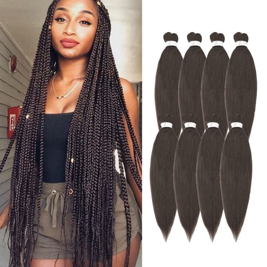 Picture of ShowCoco 8 Packs Pre-stretched Braiding Hair 32 Inch Yaki Texture Hair Extensions Hot Water Setting Professional Synthetic Fiber Crochet Braids (32inch,#4)