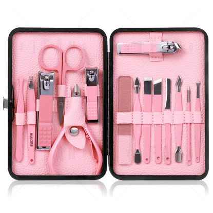 Picture of Manicure Set Pedicure Kit Nail Clippers Set Fingernail Clipper Set Ingrown Toenail Nail Kit Scissor Nail Trimmer Kit 15 Pieces Travel Nail Kit Care Grooming Tools with Fine Case Fine GIF (Pink_15in1)
