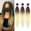 Picture of Dorsanee Chocolate Brown/Blonde Braiding Hair Pre Stretched 24 Inch 3 Packs Braiding Hair for Box Braids Twists Locs Hair Soft Yaki Texture Hot Water Setting (#Chocolate Brown/Blonde)