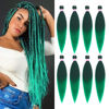 Picture of Dorsanee Braiding Hair Pre Stretched 20 Inch 8 Packs Ombre Green Braiding Hair Extensions for Crochet Box Braids Twists Locs Hair Soft Yaki Texture Hot Water Setting (20inch,#1B/Green)