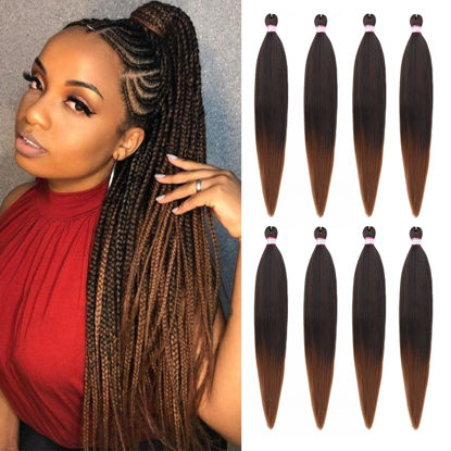 Picture of Dorsanee Braiding Hair Pre Stretched 30 Inch 8 Packs Ombre Brown Braiding Hair Extensions for Crochet Box Braids Twists Locs Hair Soft Yaki Texture Hot Water Setting (30inch,#1B/30)