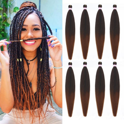 Picture of Dorsanee Braiding Hair Pre Stretched 26 Inch 8 Packs Ombre Brown Braiding Hair Extensions for Crochet Box Braids Twists Locs Hair Soft Yaki Texture Hot Water Setting (26inch,#1B/30)