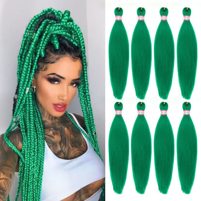 Picture of Green Braiding Hair Pre Stretched 20 Inch 8 Packs Braiding Hair Extensions for Crochet Box Braids Twists Locs Hair Soft Yaki Texture Hot Water Setting (20inch,#Green)