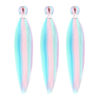 Picture of Dorsanee 4 Colors Mixed Braiding Hair Pre Stretched 24 Inch 3 Packs Braiding Hair for Box Braids Twists Locs Soft Yaki Texture Hot Water Setting (#Light Blue & Light Purple & Light Pink & Mint Green)