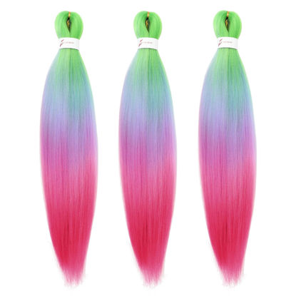 Picture of Dorsanee 3 Tone Braiding Hair Pre Stretched 24 Inch 3 Packs Braiding Hair Extensions for Box Braids Twists Locs Hair Soft Yaki Texture Hot Water Setting (#Light Green/Light Purple/Pink)
