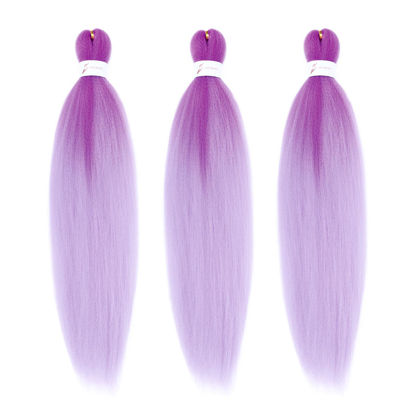 Picture of Dorsanee Ombre Purple Braiding Hair Pre Stretched 24 Inch 3 Packs Purple to Light Purple Braiding Hair for Box Braids Twists Locs Soft Yaki Texture Hot Water Setting (#Purple/Light Purple)