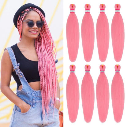 Picture of Pink Braiding Hair Pre Stretched 20 Inch 8 Packs Braiding Hair Extensions for Crochet Box Braids Twists Locs Hair Soft Yaki Texture Hot Water Setting (20inch,#Pink)