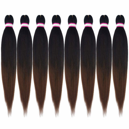 Picture of Pre Stretched Braiding Hair Extension Ombre Natural Black Brown Color 28 Inch Long Pre-stretched Hair for Braiding Twist Braids Itch Free Hot Water Setting Yaki Straight Synthetic Hair (#1B/30)