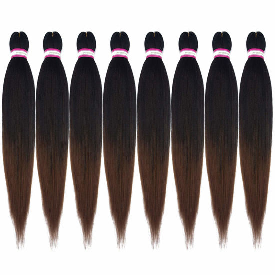 Picture of Pre Stretched Braiding Hair Extension Ombre Natural Black Brown Color 28 Inch Long Pre-stretched Hair for Braiding Twist Braids Itch Free Hot Water Setting Yaki Straight Synthetic Hair (#1B/30)
