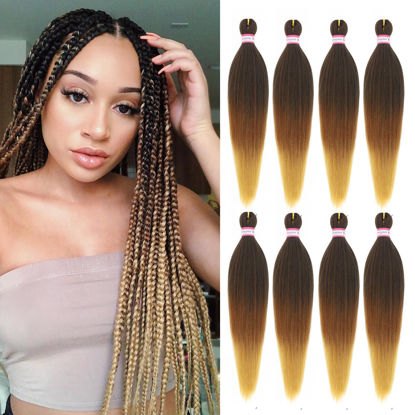 Picture of Dorsanee Braiding Hair Pre Stretched 22 Inch 8 Packs Black to Brown Ombre Braiding Hair Extensions for Crochet Box Braids Twists Locs Hair Soft Yaki Texture Hot Water Setting (22inch,#1B/30/27)