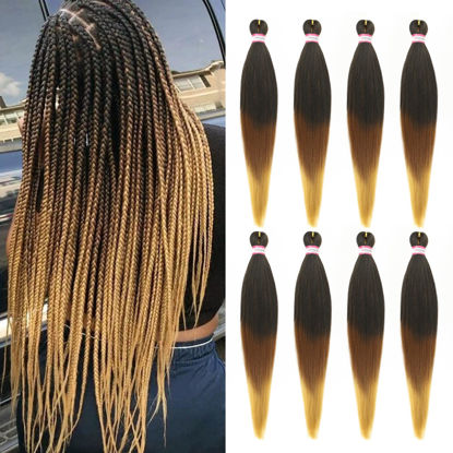 Picture of Dorsanee Braiding Hair Pre Stretched 26 Inch 8 Packs Black to Brown Ombre Braiding Hair Extensions for Crochet Box Braids Twists Locs Hair Soft Yaki Texture Hot Water Setting (26inch,#1B/30/27)