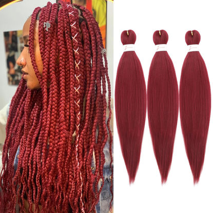 Picture of Dorsanee Burgundy Braiding Hair Pre Stretched 24 Inch 3 Packs Braiding Hair Extensions for Box Braids Twists Locs Hair Soft Yaki Texture Hot Water Setting (#Burgundy)