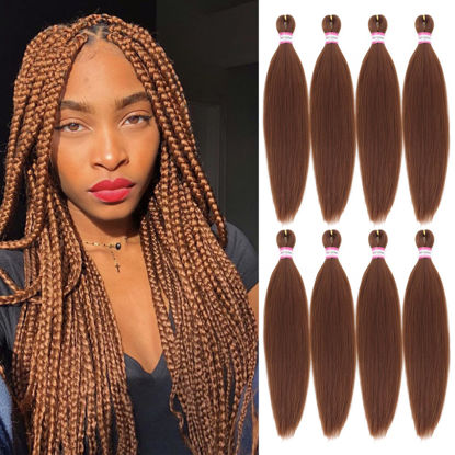Picture of Dorsanee Brown Braiding Hair Pre Stretched 20 Inch 8 Packs Braiding Hair Extensions for Crochet Box Braids Twists Locs Hair Soft Yaki Texture Hot Water Setting (20inch,#30)