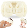 Picture of Shintop Spa Headband Soft Carol Fleece Makeup Headband with Cute Bow Elastic Hairand for Washing Face Skincare Facial Mask Bath Gift（Creamy White）