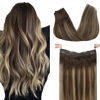 Picture of GOO GOO Wire Hair Extensions Human Hair, 4/26/4 Chocolate Brown with Honey Blonde Balayage 18inch 95g, Invisible Wire Hair Extensions with Transparent, Seamless Fish Line Hairpiece