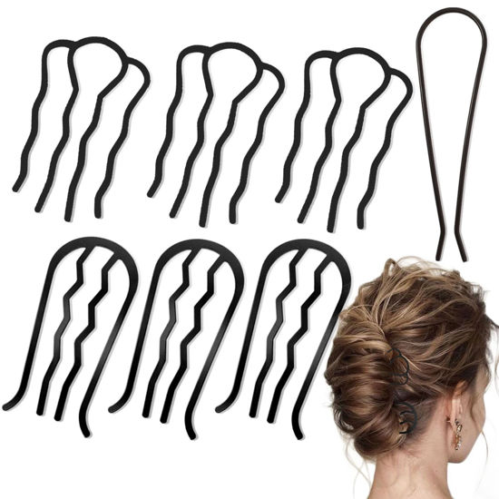 Picture of 7 Pcs Metal Hair Side Combs Hair Fork Clip Teeth Hair Pin Stick for Updo Bun, U Shape Hair Combs for Vintage Hairstyle Hair Accessories, Fine Hair Combination