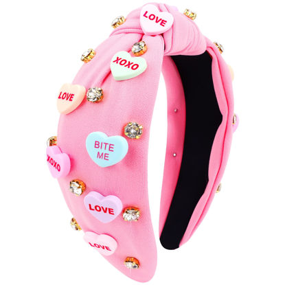 Picture of VELSCRUN Valentine Day Headband Heart Headband Wide Top Knot Valentines Headbands for Women Girls Thick Thin Hair Sweetheart Knotted Head Band Jeweled Hair Band Hair Accessories 02