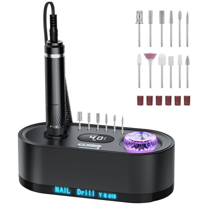Picture of JOSGLOI Electric Nail Drill Professional: 40000RPM Electric Nail File Kit Efile Nail Drill Machine with LCD Display for Acrylic Gel Nail, Manicure Pedicure Polishing Nail Grinder for Salon Home Use