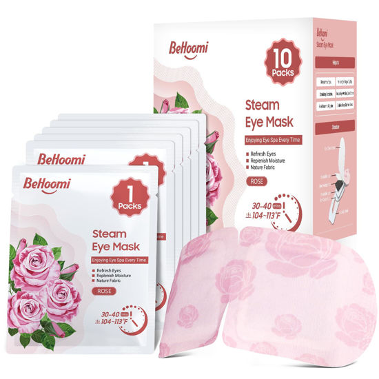 Picture of BeHoomi Steam Eye Mask, 10 Packs Heated Eye Mask, Self Heating Disposable SPA Warm Compress for Eyes Sleep Mask, Soothing Moist Heat Eye Masks, Travel Essentials & Relaxation Gifts (Rose Scent)