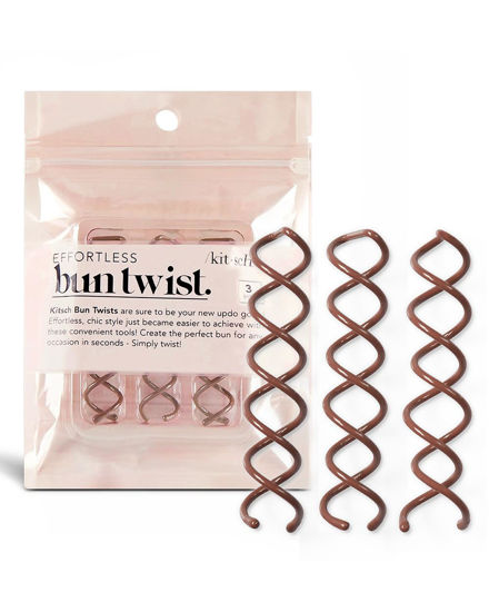 Picture of Kitsch Spiral Bobby Pins for Girls and Women - Hair Bun Maker | Rounded Tips, Chip-Resistant Bun Twist Spiral Hair Pins | Secure Hold All-Day - 3Pcs, Brown