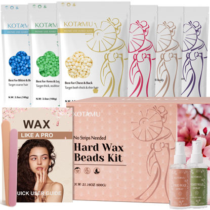 Picture of KOTAMU Hard Wax Beads, 6 Packs Waxing Beads for Hair Removal- Facial Bikini Brazilian Leg Sensitive Skin Full Body- Stripless Wax Beans Kit for Coarse & Fine Hair, Ideal for Women Men Home Salon Use